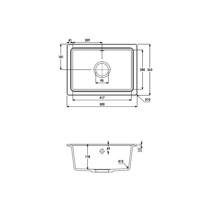 Abode Denton Compact 1 Bowel Undermount Sink - Grey Metallic Additional Image - 3