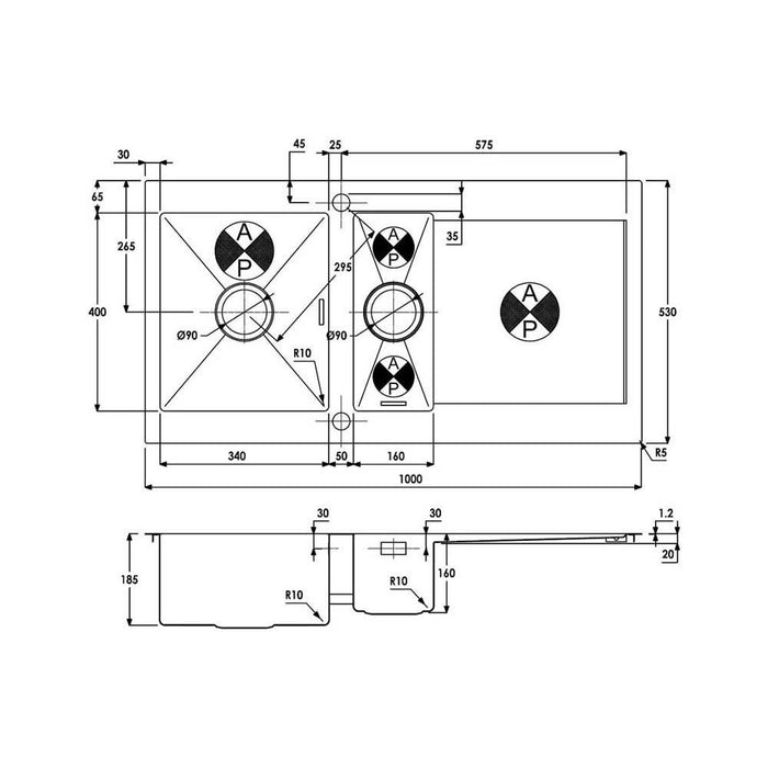 Abode Verve 1.5 Bowel & Drainer Inset Sink - Stainless Steel Additional Image - 3