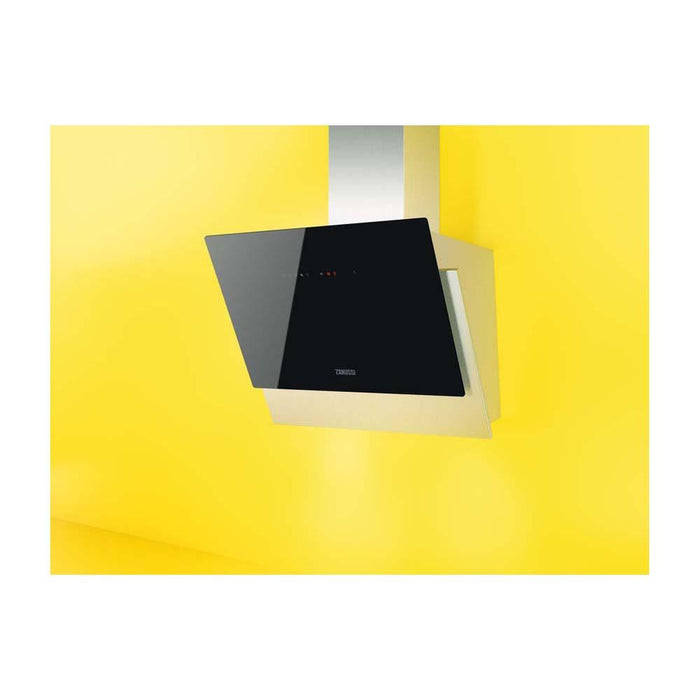 Zanussi Angled Stainless Steel and Black Glass Chimney Hood Additional Image - 2