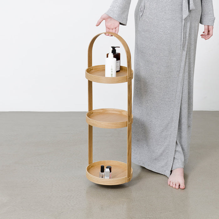 Round Bathroom Caddy Mezza with 3 Trays - Natural Oak - Unbeatable Bathrooms