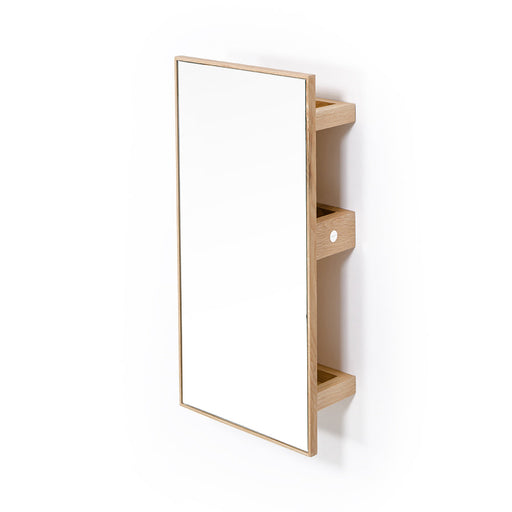 Slimline 3 Tray Bathroom Mirror Cabinet and Shelf Unit - Natural Oak - Unbeatable Bathrooms