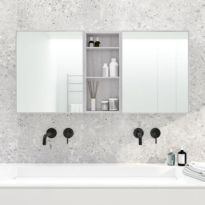 550mm Slimline Bathroom Mirror Cabinet - Oyster White - Unbeatable Bathrooms