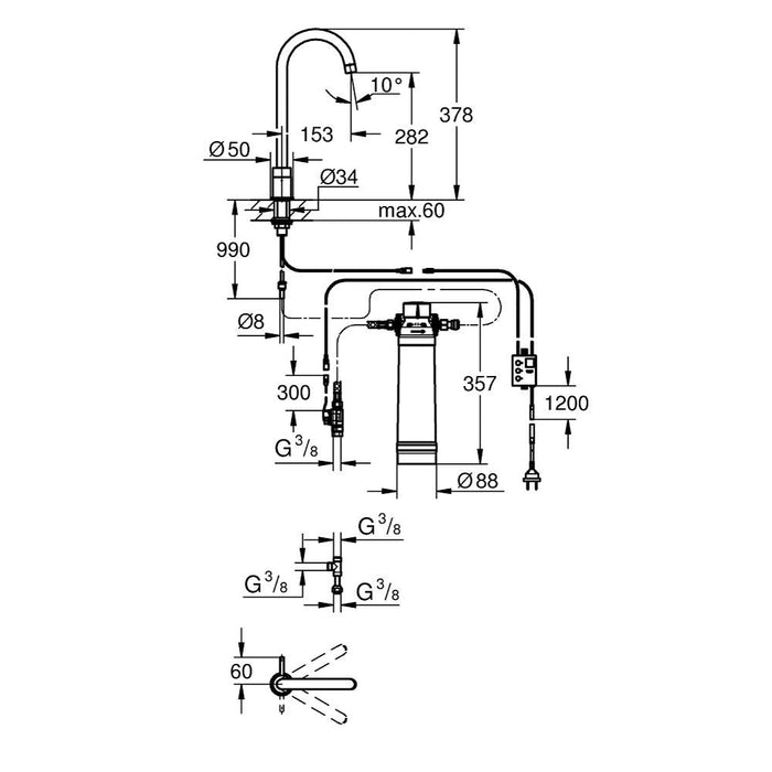 Grohe Blue Mono Pure Starter Kit with High 140 Degree Swivel Spout - Unbeatable Bathrooms